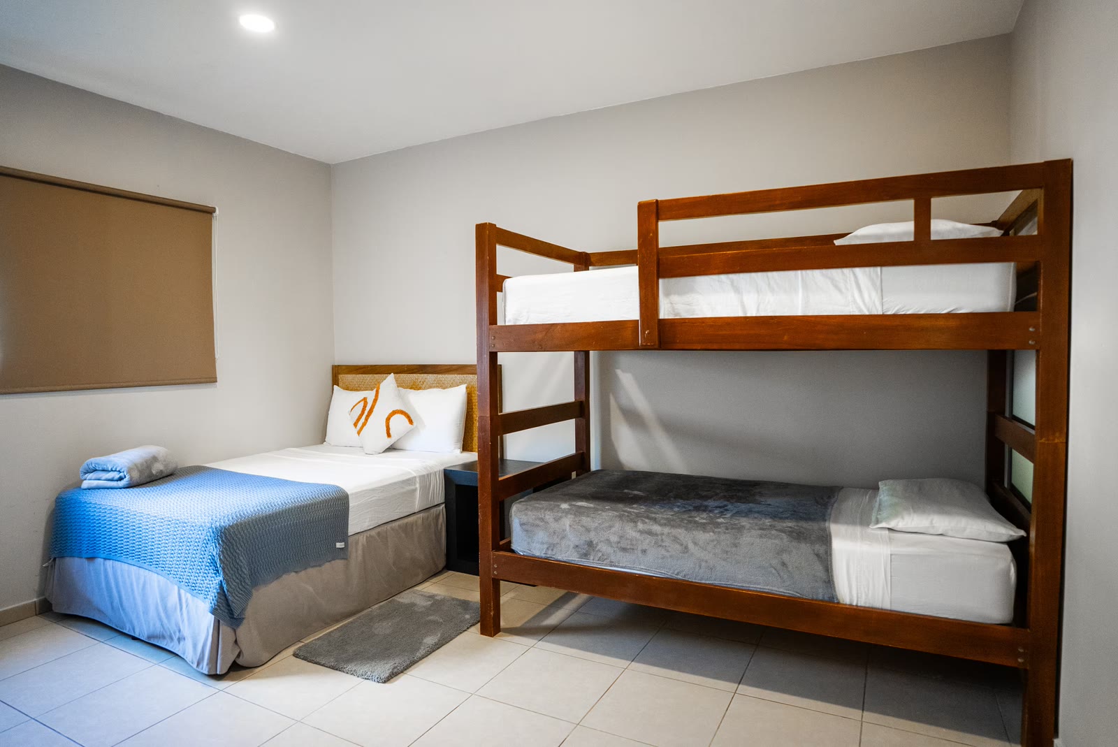 Full bed and bunk bed in bedroom three