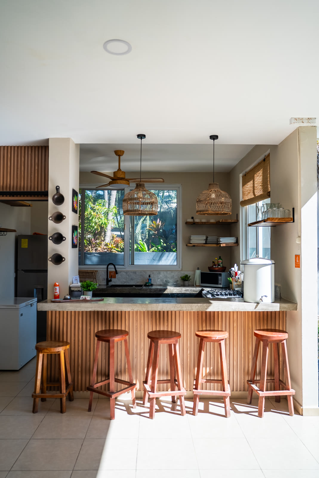 Kitchen with a wooden breakfast bar